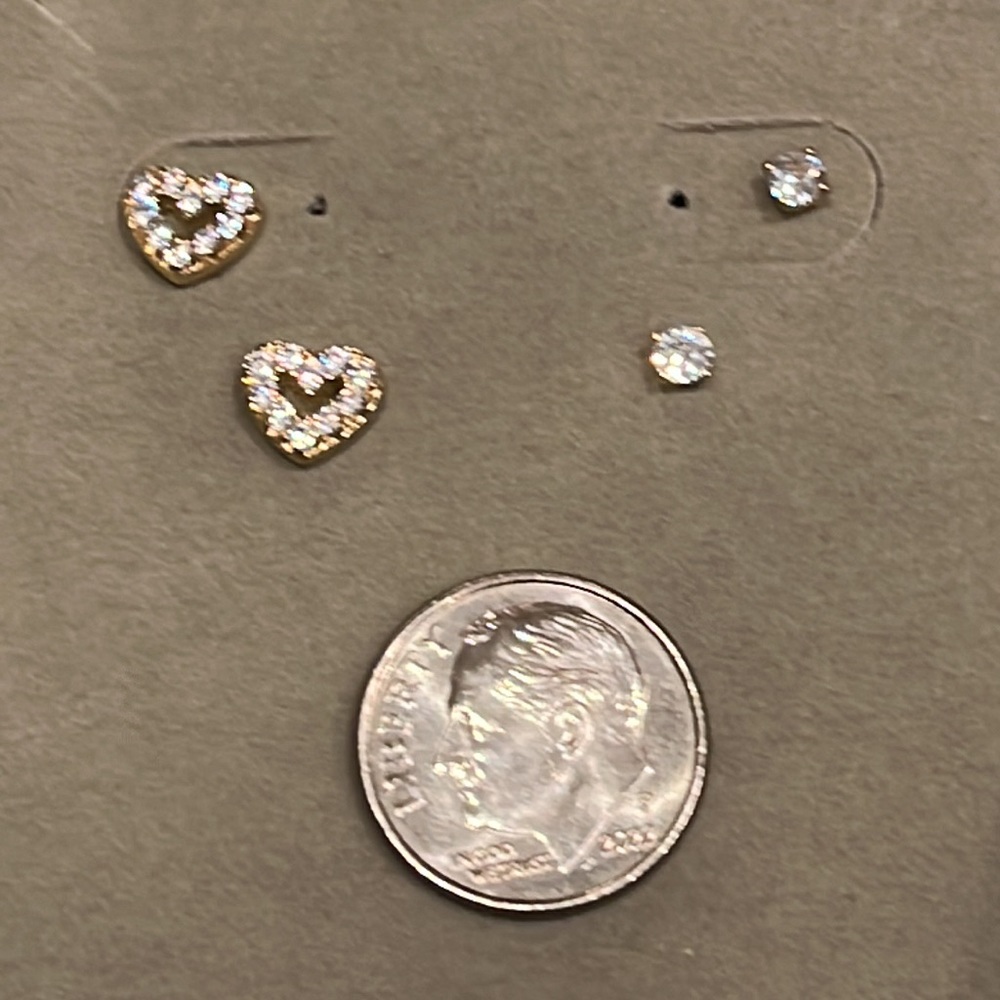 (2 Pairs) petite NADRI Reminisce CZ Heart and Stud Earrings - New in Box